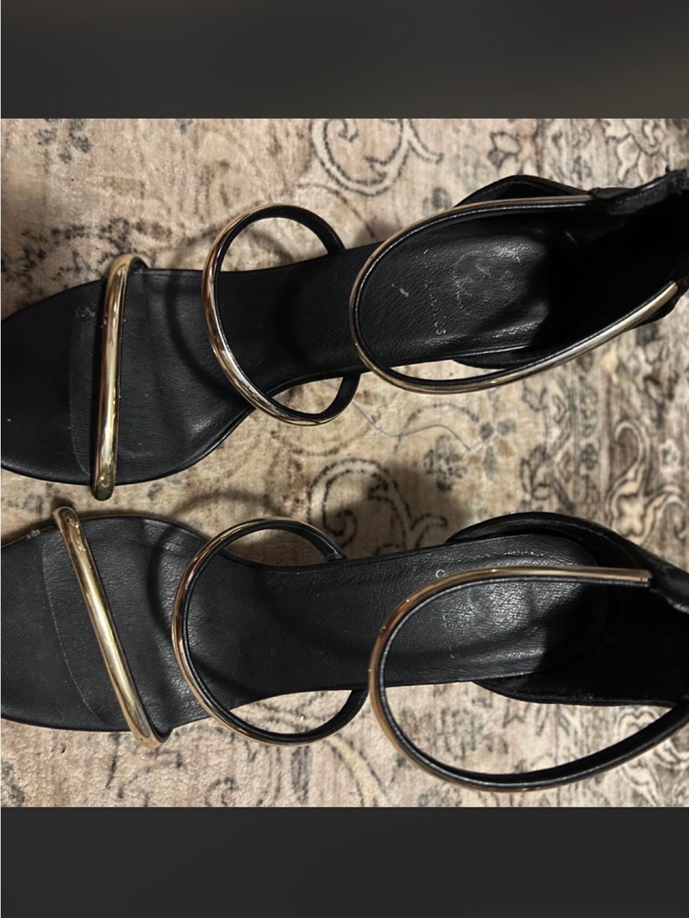 Daisy Fuentes Black Heels with Gold Hoop Straps